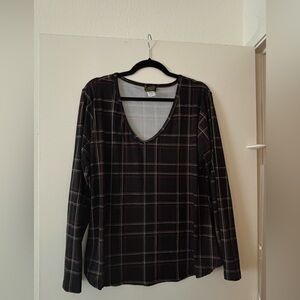 Forbidden Society Plaid V-Neck Pullover Top-Size XL-Long Sleeve-Academia-Grunge